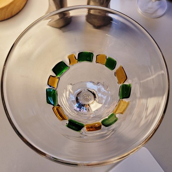 4 Murano Italian Cocktail Glasses, clear/colored block pattern - MCM, EUC - Picture 6 of 11